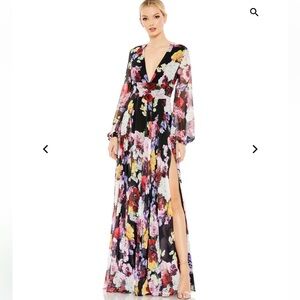 Mac Duggal 55660 Floral V-Neck Maxi Dress